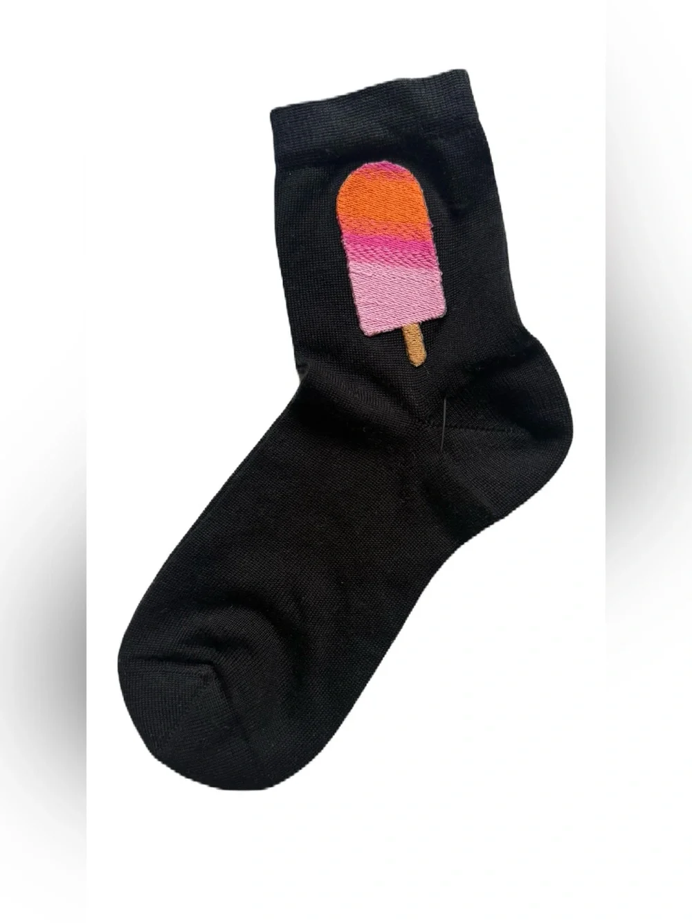 Black Women's Crew Socks with Pink & Orange Popsicle Motif